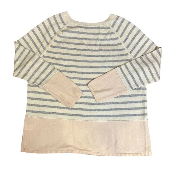 VINCE Pink / Gray Breton Stripe 100% Cashmere Pullover Sweater Women's Large - Picture 6 of 6